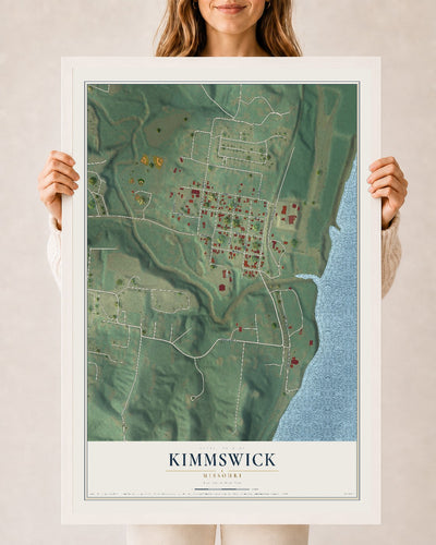 Map of Kimmswick, Missouri, 24 x 36 inch print in a white wood frame