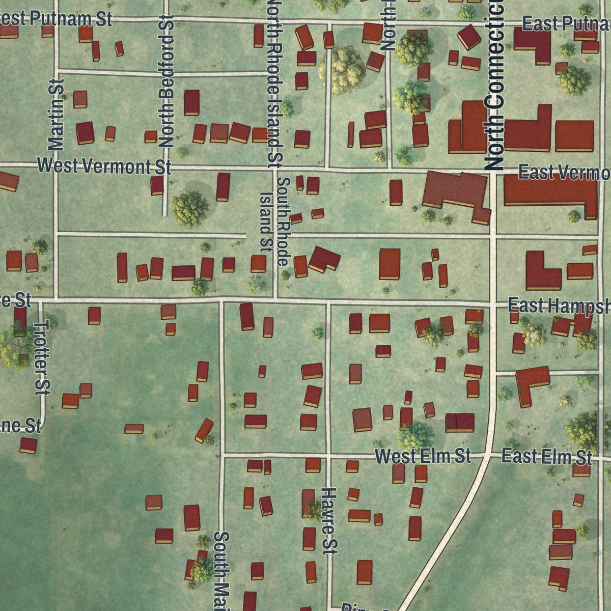 Close-up of the map of King City, Missouri print showing street and building detail