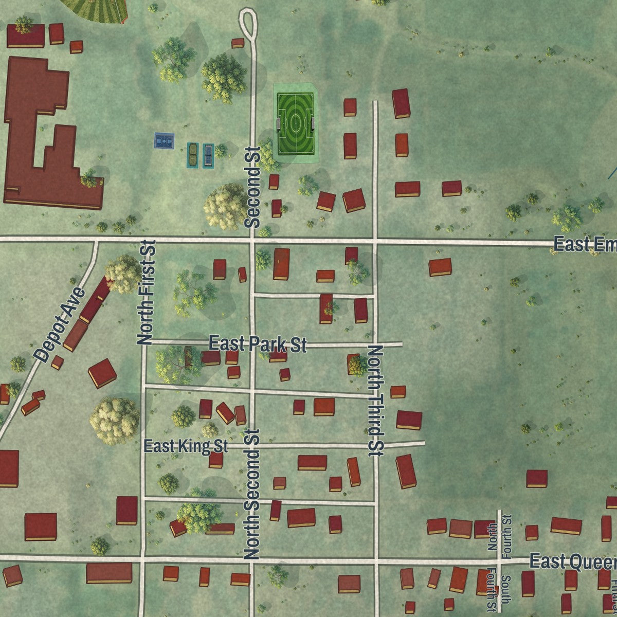 Second close-up of the map of King City, Missouri print showing more streets and buildings