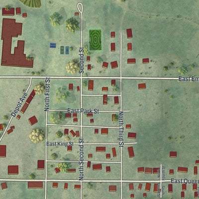 Second close-up of the map of King City, Missouri print showing more streets and buildings