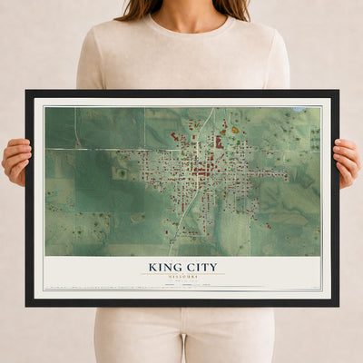 Map of King City, Missouri, 12 x 18 inch print in a black wood frame
