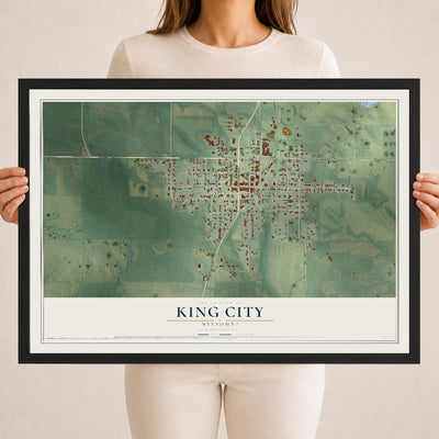 Map of King City, Missouri, 18 x 24 inch print in a black wood frame