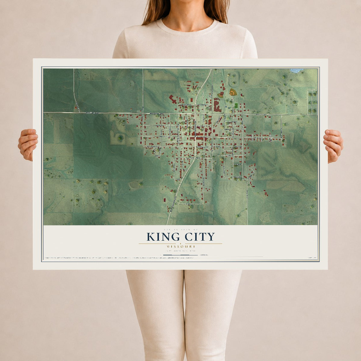Map of King City, Missouri, 24 x 36 inch unframed archival matte print