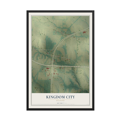 Map of Kingdom City, Missouri, 12 x 18 inch print in a black wood frame