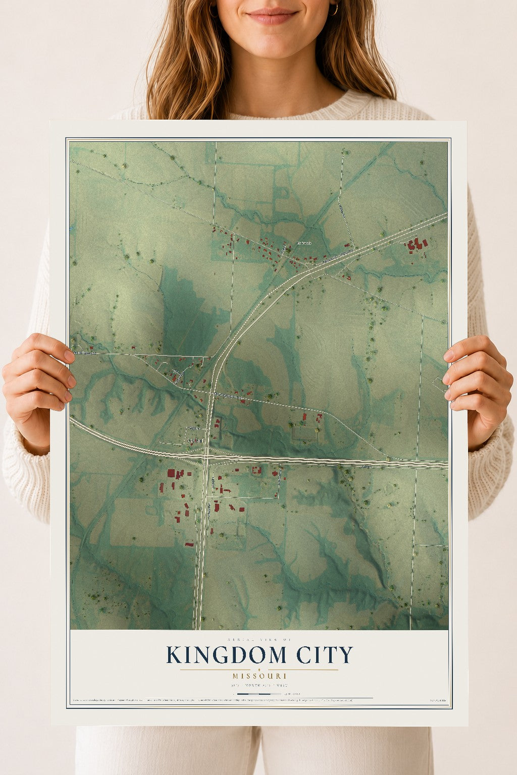 Map of Kingdom City, Missouri, 18 x 24 inch unframed archival matte print