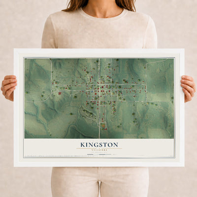 Map of Kingston, Missouri, 12 x 18 inch print in a white wood frame