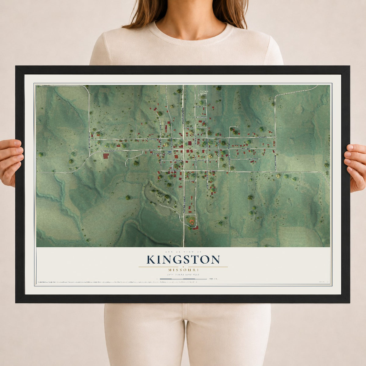 Map of Kingston, Missouri, 18 x 24 inch print in a black wood frame
