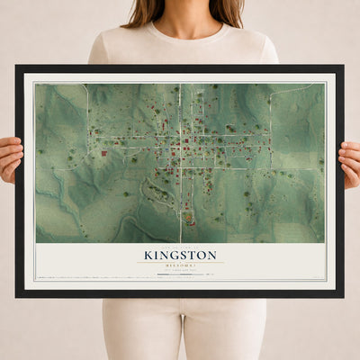 Map of Kingston, Missouri, 18 x 24 inch print in a black wood frame