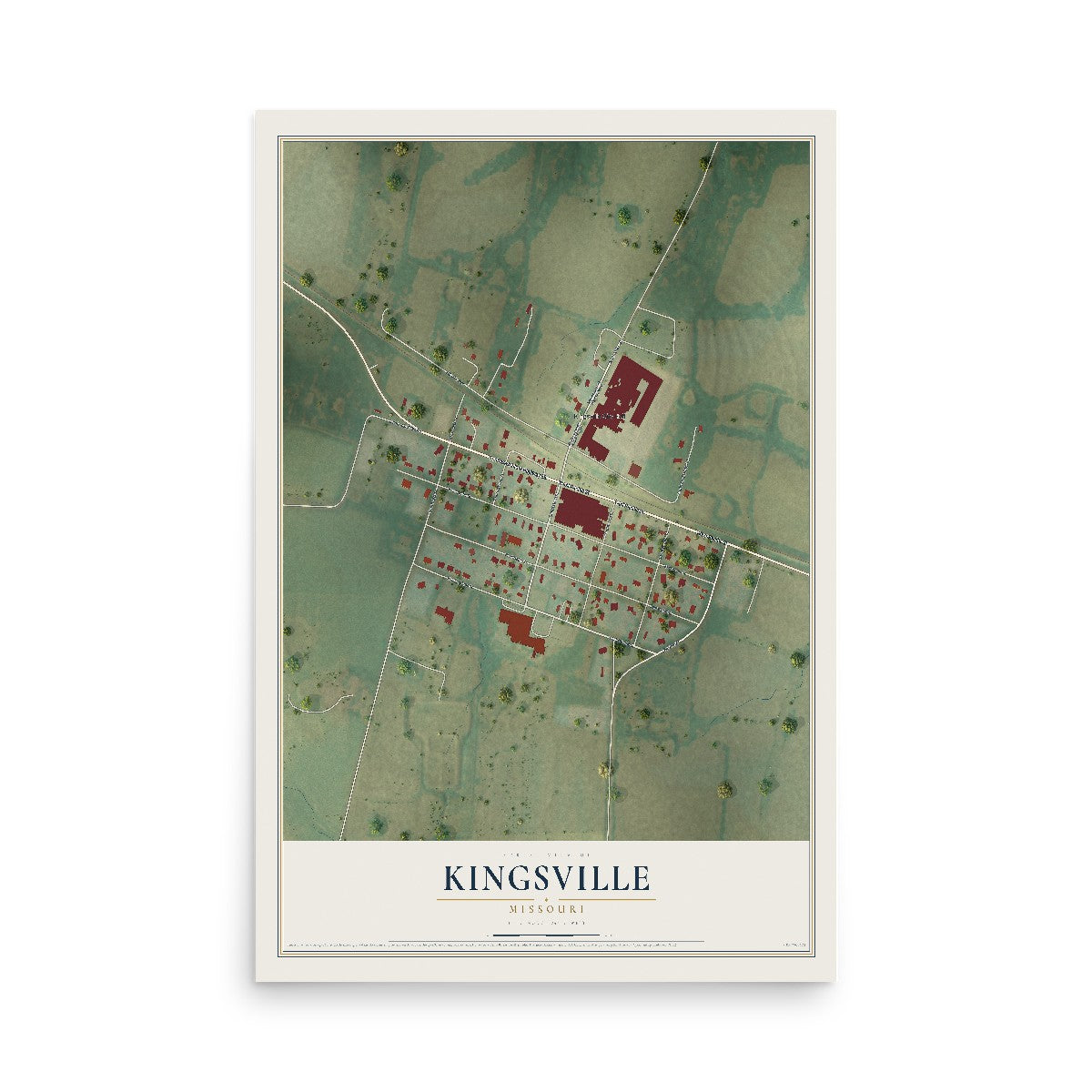 Map of Kingsville, Missouri, 12 x 18 inch unframed archival matte print