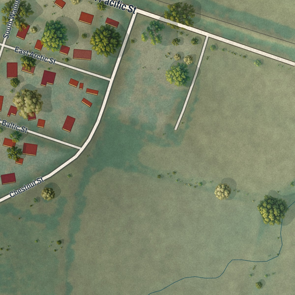Second close-up of the map of Kingsville, Missouri print showing more streets and buildings