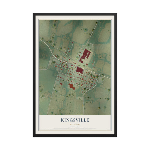 Map of Kingsville, Missouri, 12 x 18 inch print in a black wood frame
