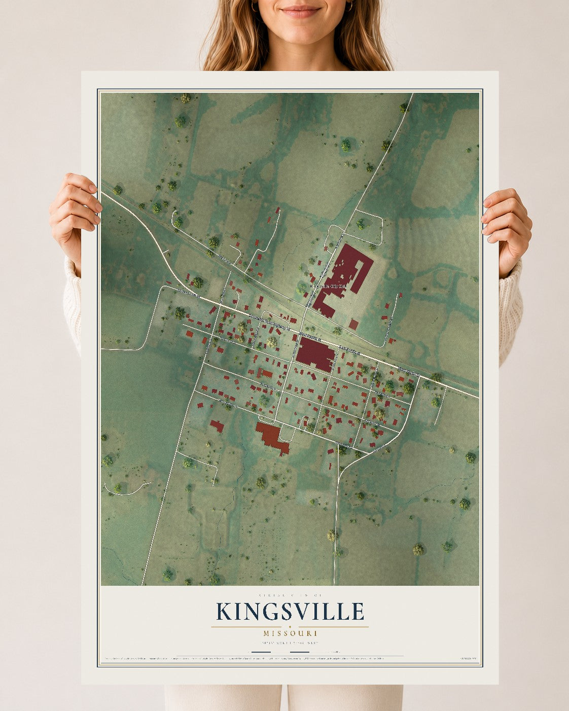 Map of Kingsville, Missouri, 24 x 36 inch unframed archival matte print