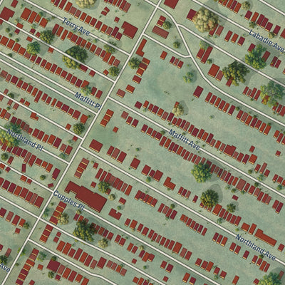 Close-up of the map of Kingsway East, Missouri print showing street and building detail