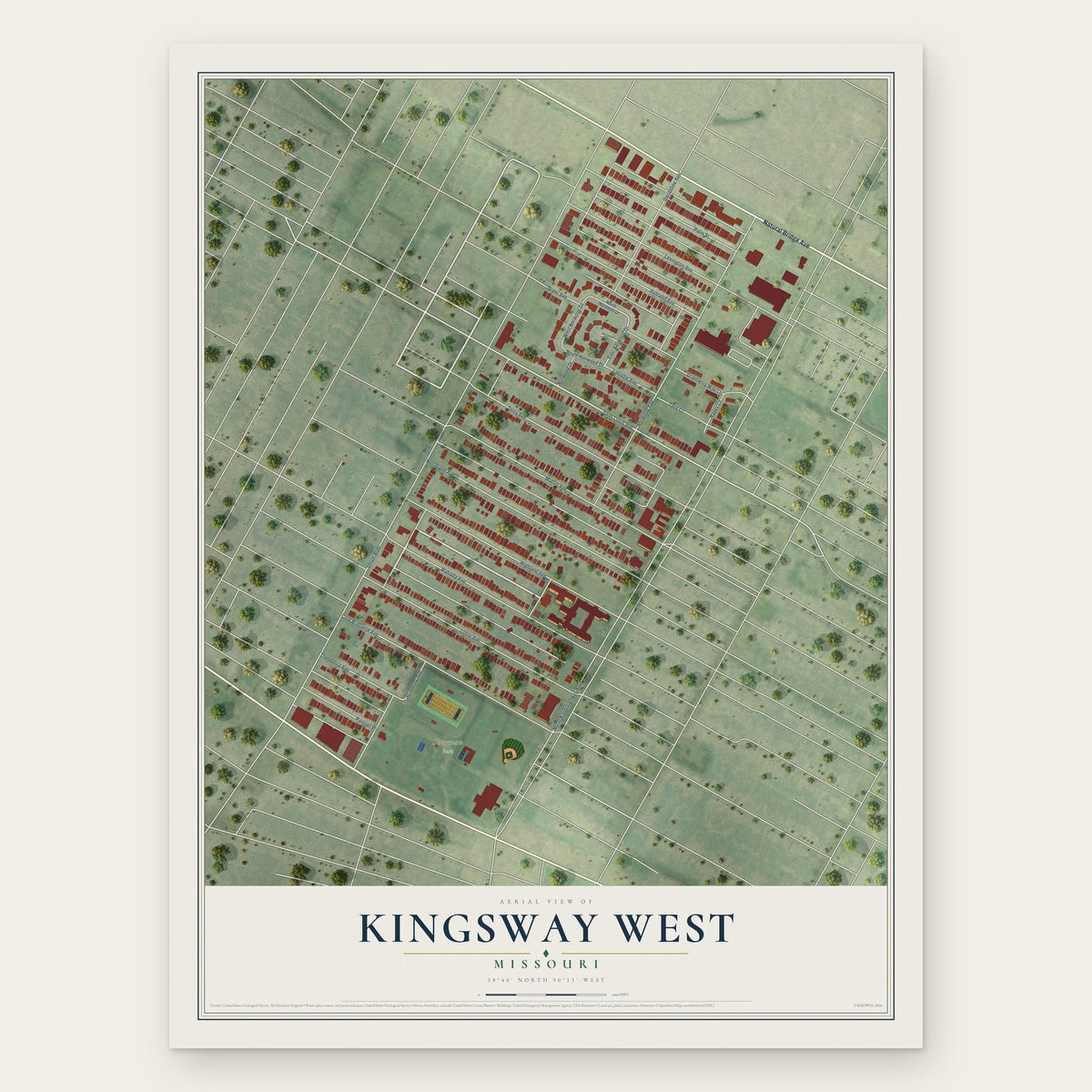 Kingsway West, Missouri map print, the full design