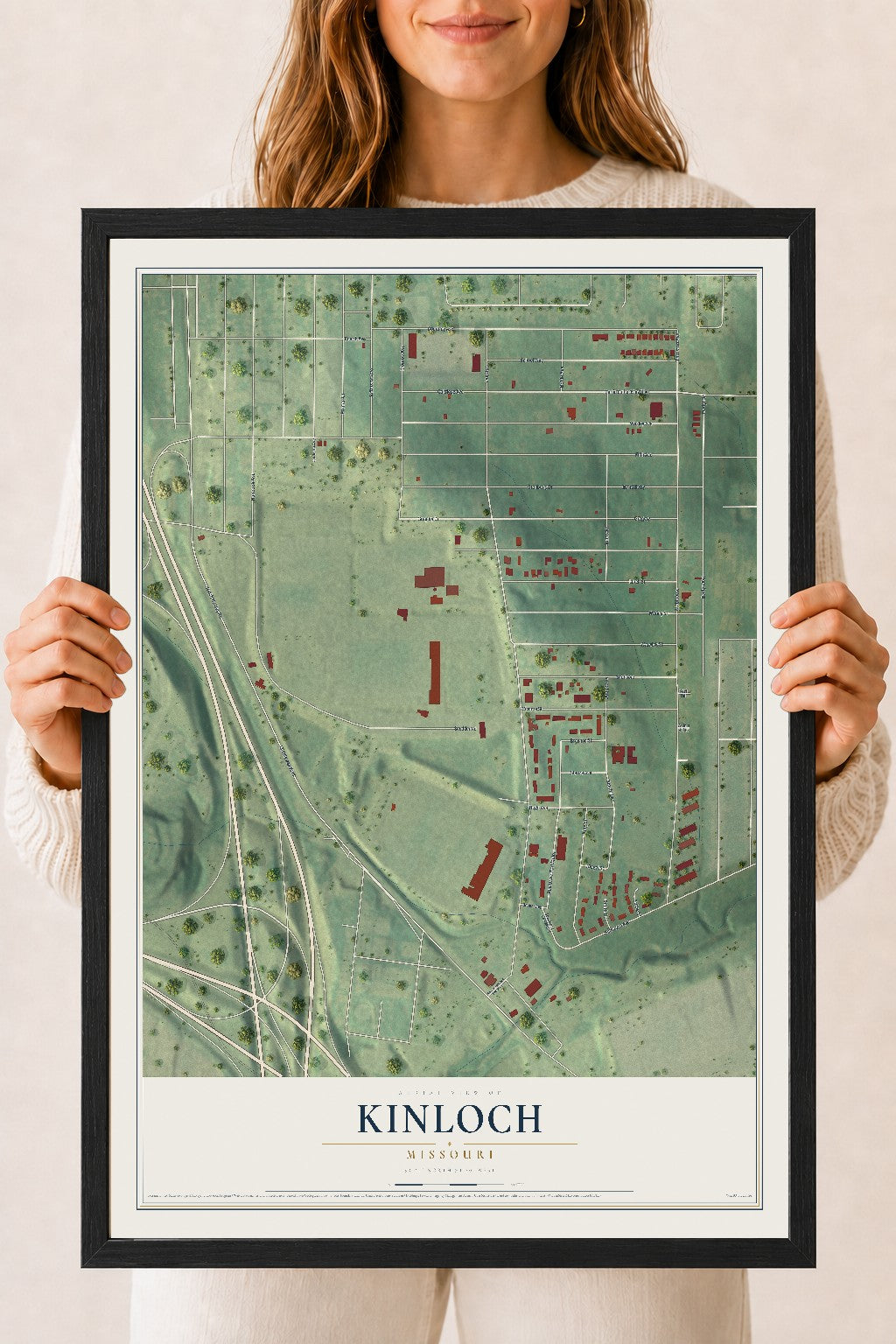 Map of Kinloch, Missouri, 18 x 24 inch print in a black wood frame