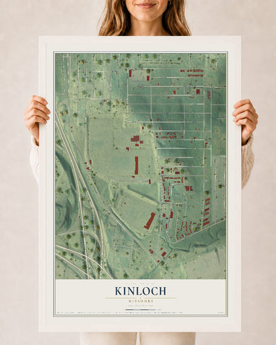 Map of Kinloch, Missouri, 24 x 36 inch print in a white wood frame