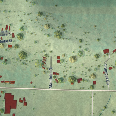 Close-up of the map of Kirbyville, Missouri print showing street and building detail