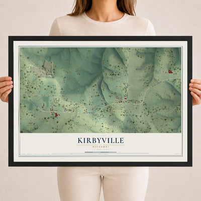 Map of Kirbyville, Missouri, 18 x 24 inch print in a black wood frame