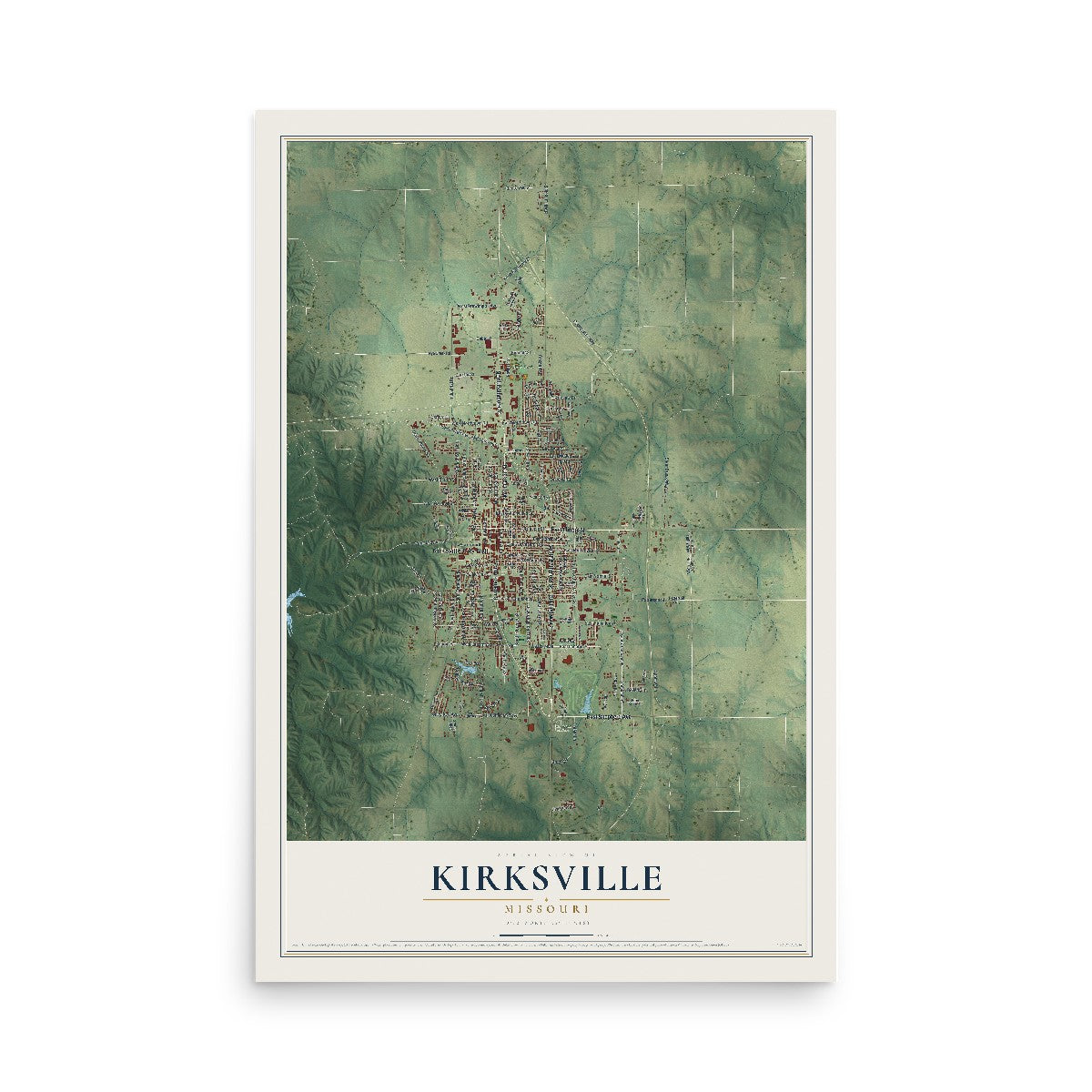 Map of Kirksville, Missouri, 12 x 18 inch unframed archival matte print