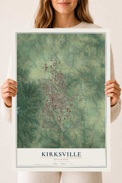 Map of Kirksville, Missouri, 18 x 24 inch unframed archival matte print