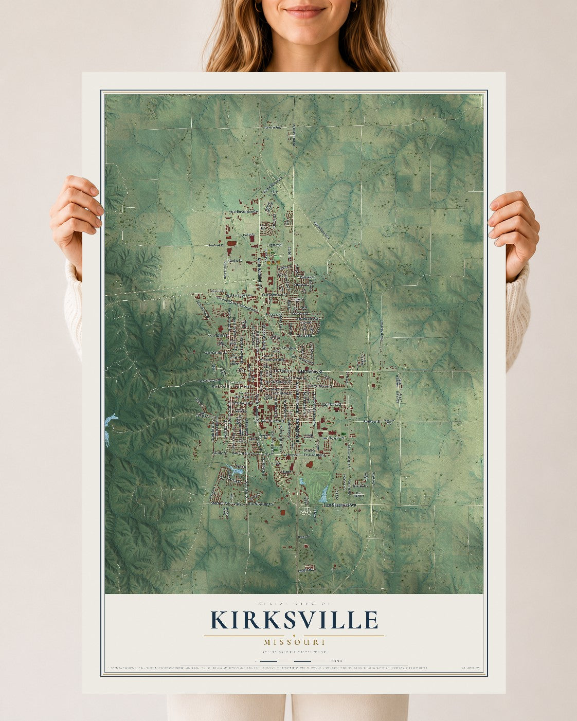 Map of Kirksville, Missouri, 24 x 36 inch unframed archival matte print