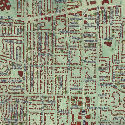 Close-up of the map of Kirkwood, Missouri print showing street and building detail
