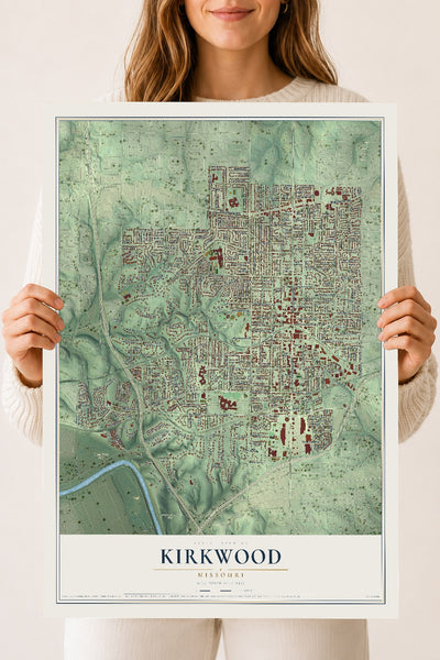 Map of Kirkwood, Missouri, 18 x 24 inch unframed archival matte print