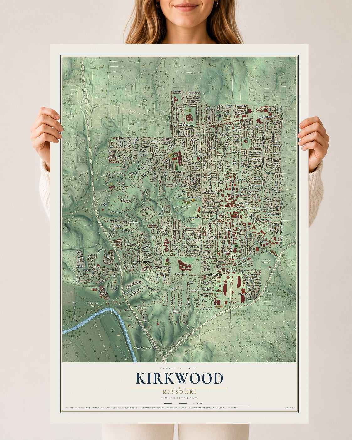 Map of Kirkwood, Missouri, 24 x 36 inch unframed archival matte print