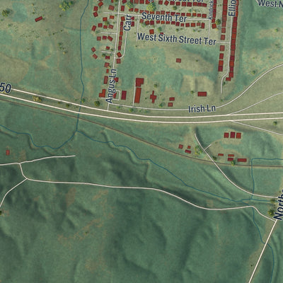 Second close-up of the map of Knob Noster, Missouri print showing more streets and buildings