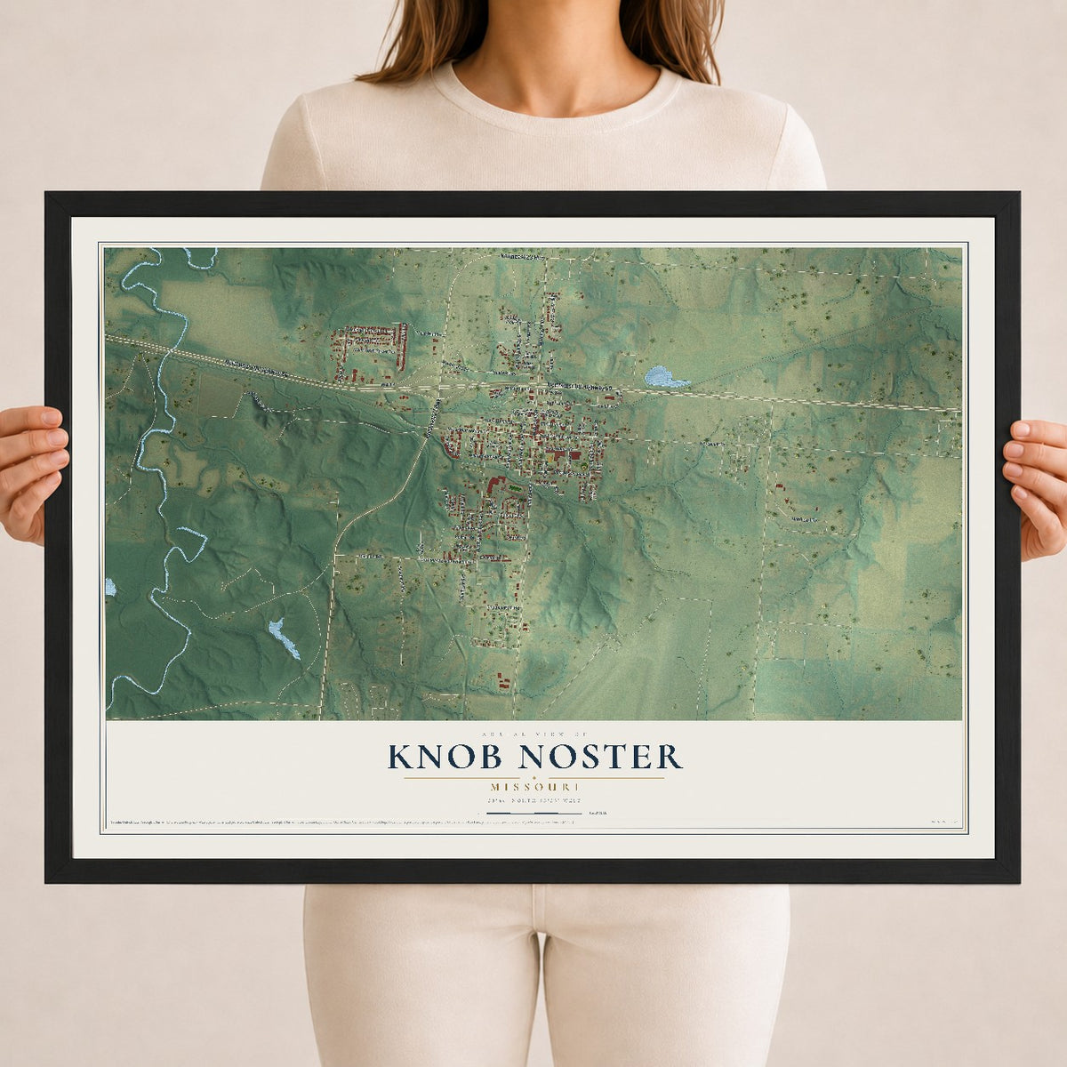 Map of Knob Noster, Missouri, 18 x 24 inch print in a black wood frame