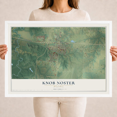 Map of Knob Noster, Missouri, 18 x 24 inch print in a white wood frame