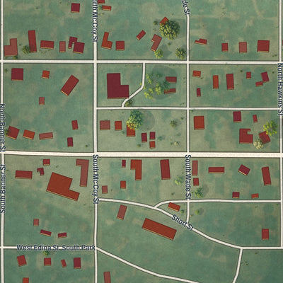 Close-up of the map of Knox City, Missouri print showing street and building detail