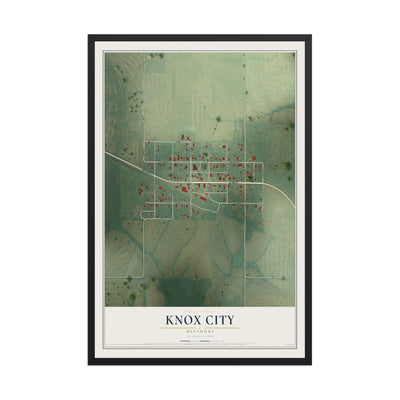 Map of Knox City, Missouri, 12 x 18 inch print in a black wood frame