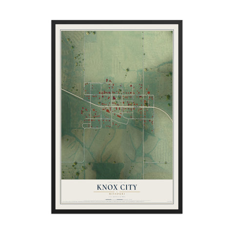 Map of Knox City, Missouri, 12 x 18 inch print in a black wood frame