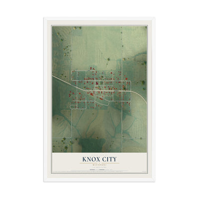 Map of Knox City, Missouri, 12 x 18 inch print in a white wood frame