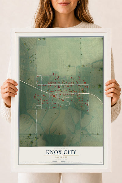Map of Knox City, Missouri, 18 x 24 inch print in a white wood frame