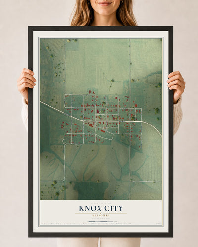 Map of Knox City, Missouri, 24 x 36 inch print in a black wood frame