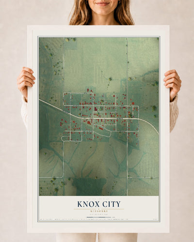 Map of Knox City, Missouri, 24 x 36 inch print in a white wood frame