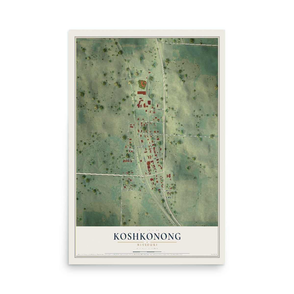 Map of Koshkonong, Missouri, 12 x 18 inch unframed archival matte print