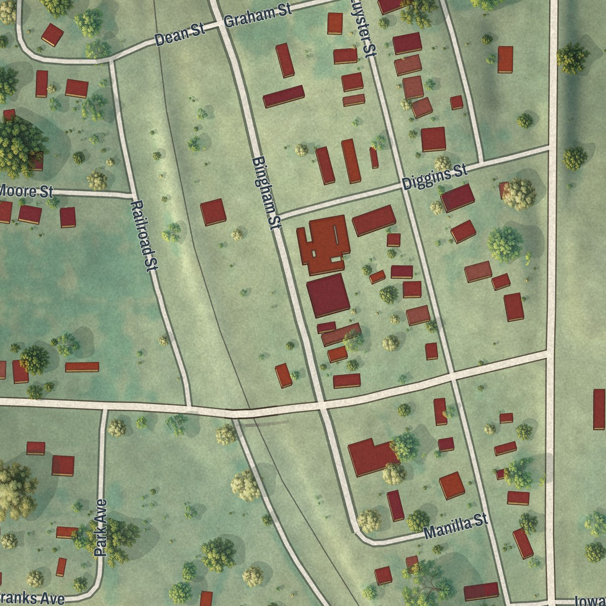 Close-up of the map of Koshkonong, Missouri print showing street and building detail