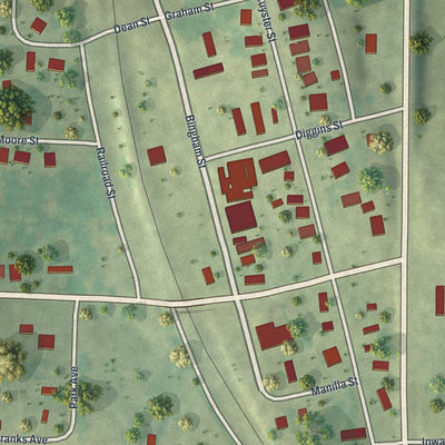 Close-up of the map of Koshkonong, Missouri print showing street and building detail