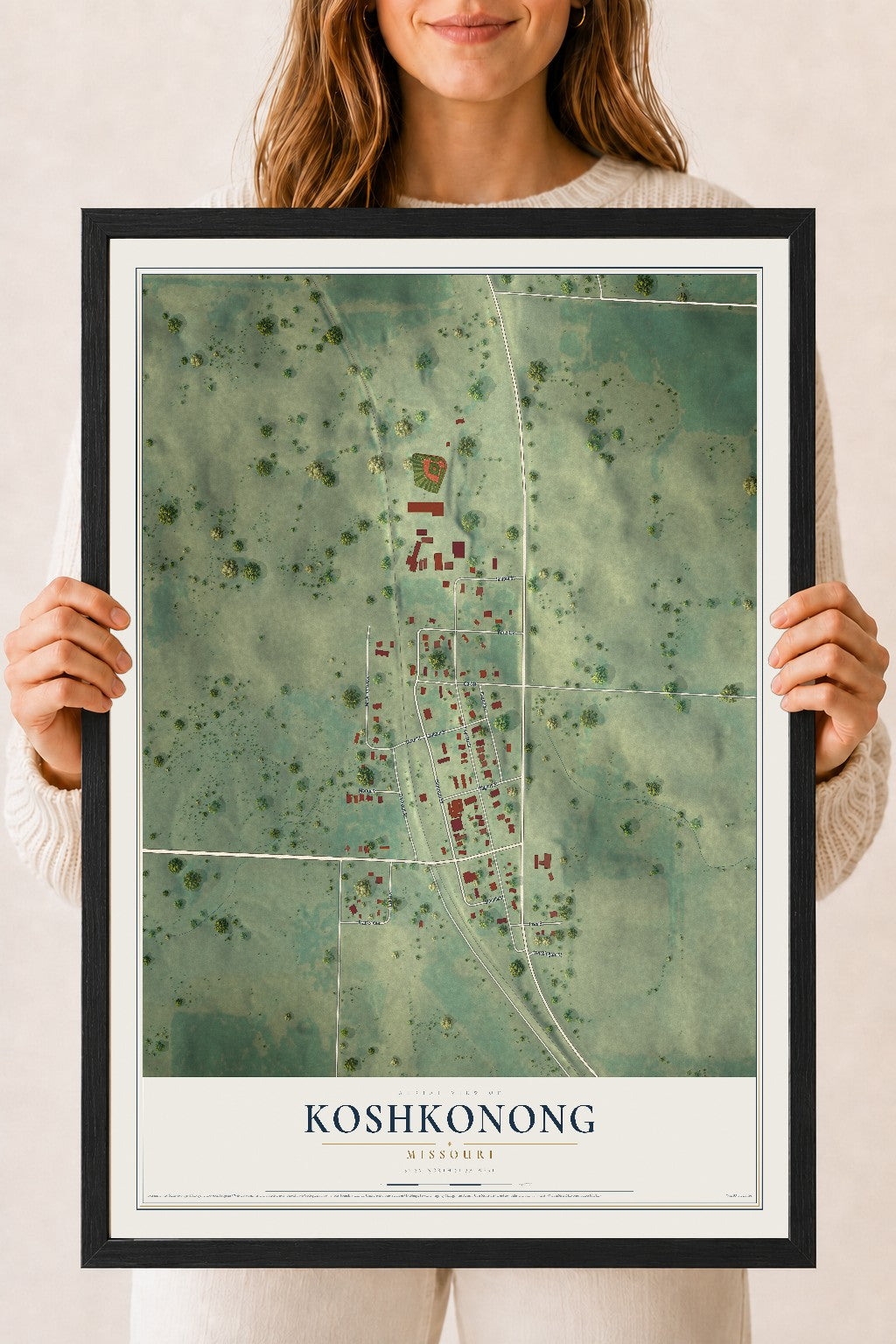 Map of Koshkonong, Missouri, 18 x 24 inch print in a black wood frame