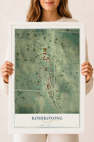 Map of Koshkonong, Missouri, 18 x 24 inch print in a white wood frame