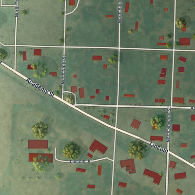 Second close-up of the map of La Belle, Missouri print showing more streets and buildings