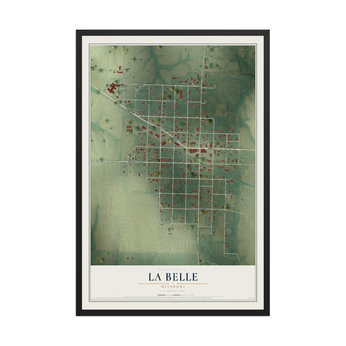 Map of La Belle, Missouri, 12 x 18 inch print in a black wood frame
