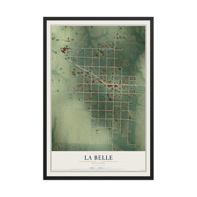 Map of La Belle, Missouri, 12 x 18 inch print in a black wood frame