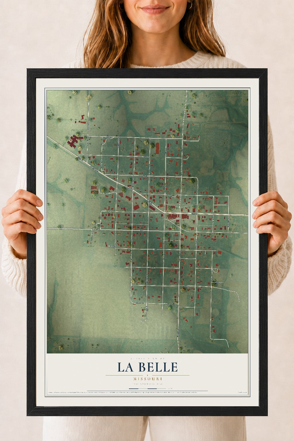 Map of La Belle, Missouri, 18 x 24 inch print in a black wood frame