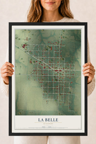 Map of La Belle, Missouri, 18 x 24 inch print in a black wood frame