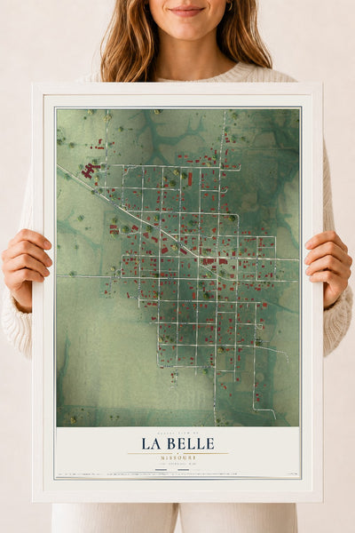 Map of La Belle, Missouri, 18 x 24 inch print in a white wood frame