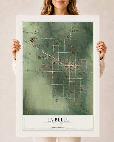 Map of La Belle, Missouri, 24 x 36 inch print in a white wood frame